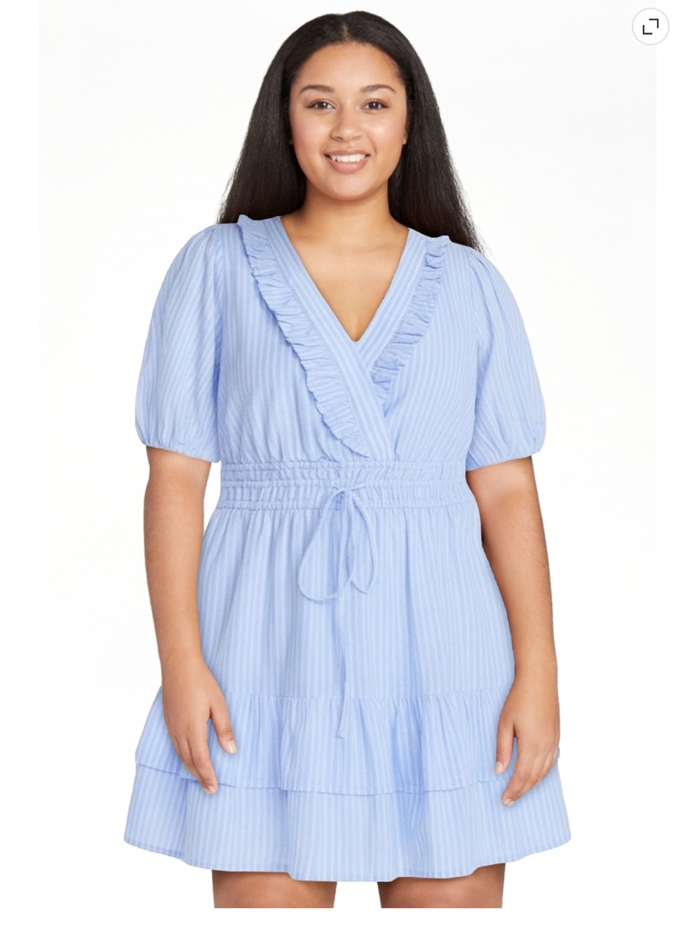 NWT Free Assembly Women's Tiered Ruffle Mini Dress with Short Puff Sleeves